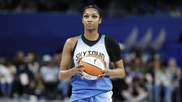 May 25, 2024; Chicago, Illinois, USA; Chicago Sky forward Angel Reese (5) looks to shoot a free throw against the Connecticut Sun during the second half of a WNBA game at Wintrust Arena. Mandatory Credit: Kamil Krzaczynski-USA TODAY Sports