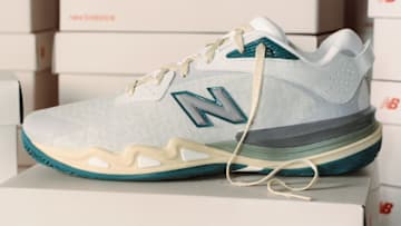 The New Balance Hesi Low v2 X 'Cooper Flagg' colorway.