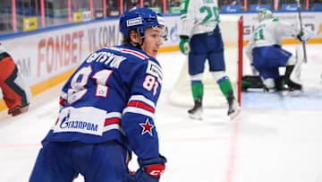 Arseny Gritsyuk (81) of SKA Hockey Club seen in action. (via Getty Images)