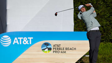 Scottie Scheffler tees off in the second round of the 2024 AT&T Pebble Beach Pro-Am