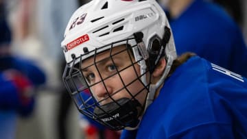 NTDP defenseman Cole Hutson (#23) at the All-American Game