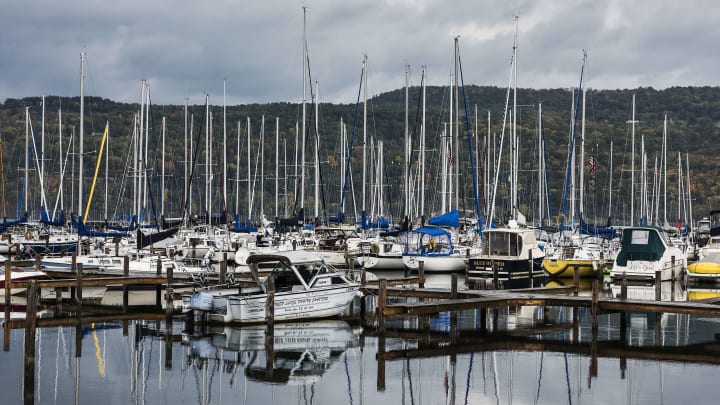 Sailboats docked at Seneca Lake