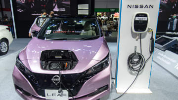A  Nissan Leaf car seen displayed during the Thailand Big