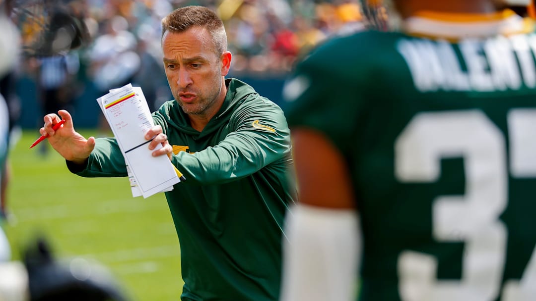 Green Bay Packers defensive coordinator Jeff Hafley gives instruction during a drill with defensive backs on Saturday, July 27, 2024, at Ray Nitschke Field in Ashwaubenon, Wis. Green Bay Packers defensive coordinator Jeff Hafley gives instruction during a drill with defensive backs on Saturday, July 27, 2024, at Ray Nitschke Field in Ashwaubenon, Wis.