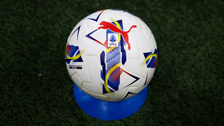 The official Serie A match ball Puma 'Orbita' is seen prior...