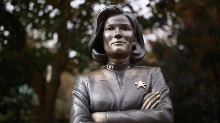 A view of a statue of Star Trek character Captain Kathryn...