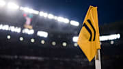 A corner flag bearing the logo of Juventus FC is seen prior...