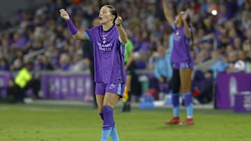Mar 7, 2025; Orlando, Florida, US;  Orlando Pride defender Haley McCutcheon (2) calls for a card during the second half against the Washington Spirit at Inter&Co Stadium. Mandatory Credit: Russell Lansford-Imagn Images