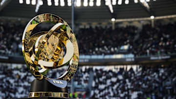 The trophy of the FIFA Club World Cup is seen on a plinth...