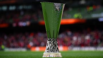 The trophy of the UEFA Europa League is displayed prior to...