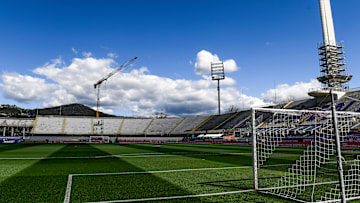 A view the renovation work on the Fiesole curve the stadium...