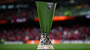 The trophy of the UEFA Europa League is displayed prior to...
