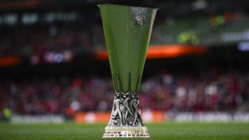 The trophy of the UEFA Europa League is displayed prior to...