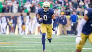 University of Notre Dame defensive back Xavier Watts (0)