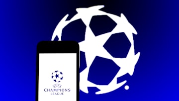 In this photo illustration the UEFA Champions League logo...