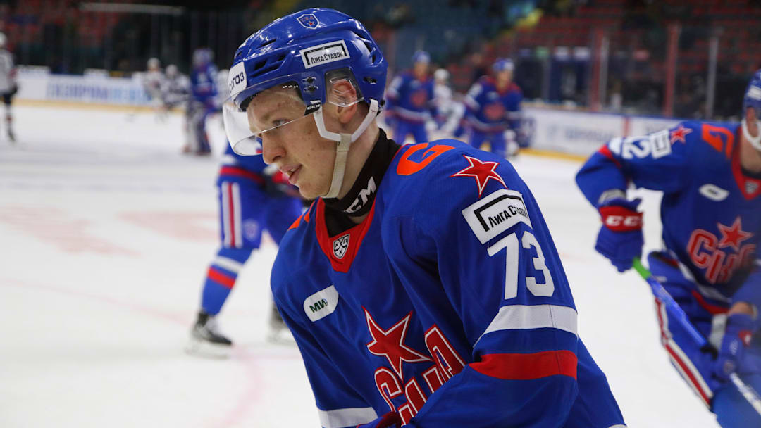 SKA Hockey Club player, Dmitry Buchelnikov (No.73) seen in...