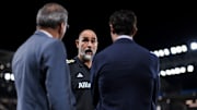 Igor Tudor (C), head coach of Juventus FC, speaks with...