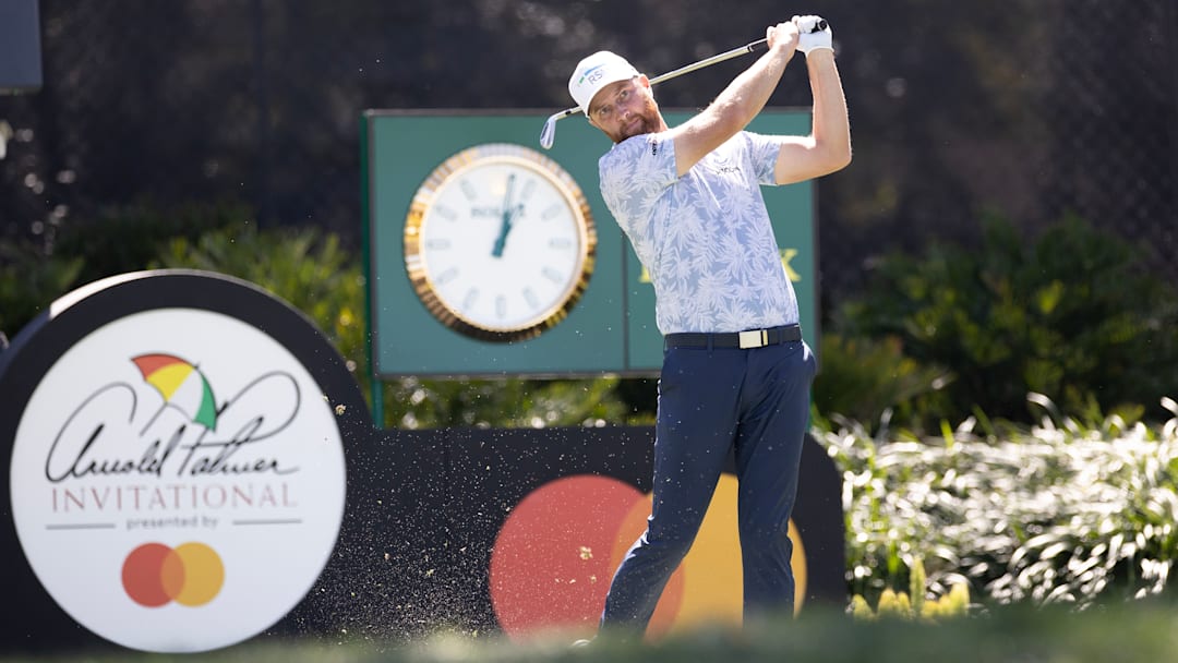 Chris Kirk tees off during the second round of the 2025 Arnold Palmer Invitational at Bay Hill Club & Lodge