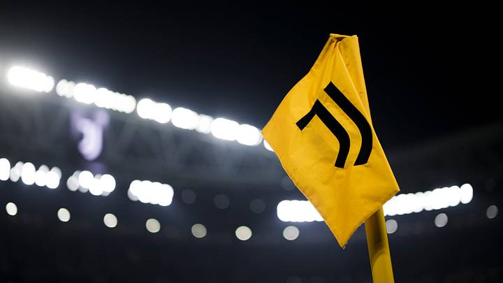 A corner flag bearing the logo of Juventus FC is seen prior