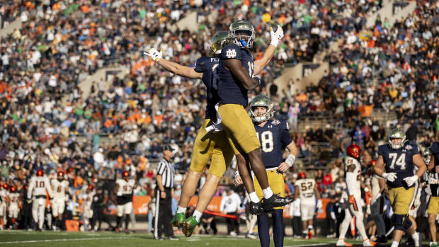 Notre Dame celebrates a touchdown in the 2023 Sun Bowl