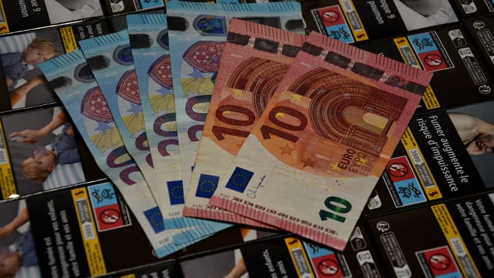 In this photo illustration,  Euro banknotes are seen on