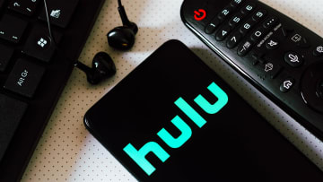 In this photo illustration, the logo of the Hulu, an...