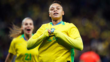 Dudinha marcou dois gols para a Seleção Brasileira contra o Japão