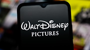 In this photo illustration, the Walt Disney Pictures logo is...
