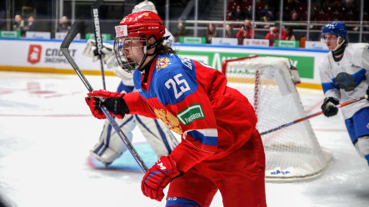 Russia U20 Hockey team player, Igor Chernyshov (25) seen in...