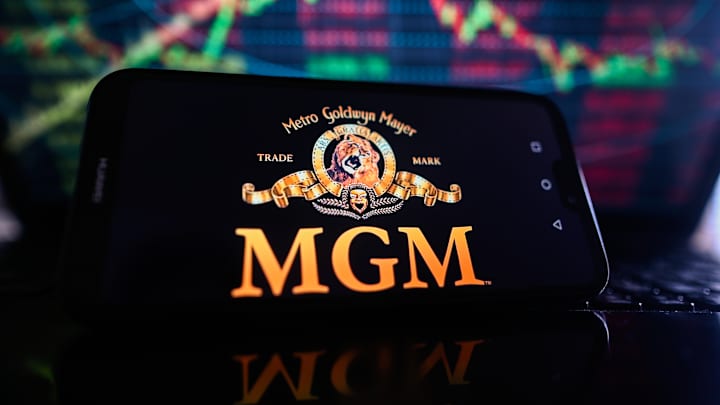 In this photo illustration, an MGM logo is displayed on a...