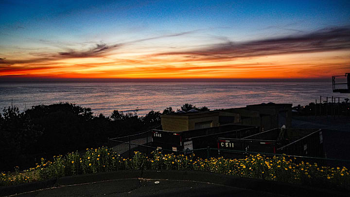 General view of sunset at Sunset Cliffs in San Diego...