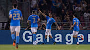 L'esultanza dell'Italia dopo il gol di Pellegrini