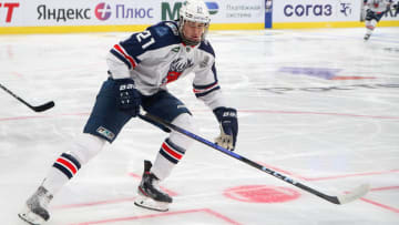 Torpedo Hockey Club player, Anton Silayev (21)  seen in