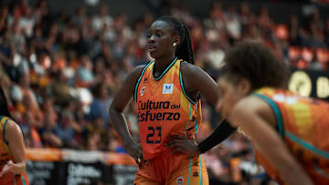 Awa Fam of Valencia Basket in action during the Play off...