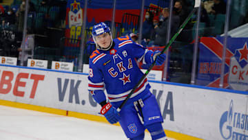 Kirill Kirsanov (No.78) of SKA Saint Petersburg seen during...