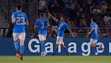 L'esultanza dell'Italia dopo il gol di Pellegrini