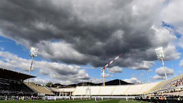 A view the renovation work on the Fiesole curve the stadium...