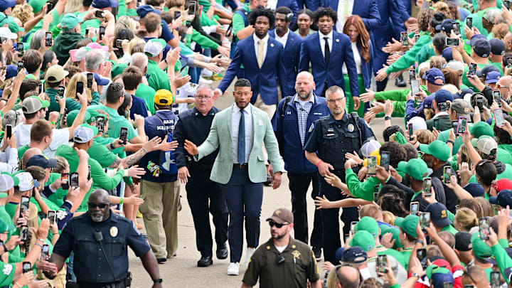 Notre Dame hosts the first home game of the 12-team College Football Playoff era on Friday night in snowy South Bend. Notre Dame hosts the first home game of the 12-team College Football Playoff era on Friday night in snowy South Bend.