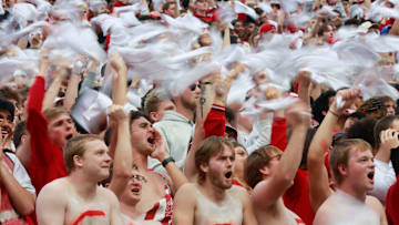 Indiana University fans in the student section cheer against...