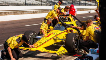 Team Penske driver Scott McLaughlin (3) practices for the...