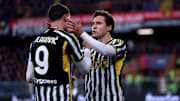 Federico Chiesa of Juventus Fc (L) celebrates after scoring...