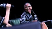 Jordan Chiles speaks onstage during Fanatics Fest NYC 2025 in New York City in June 2025.