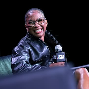 Jordan Chiles speaks onstage during Fanatics Fest NYC 2025 in New York City in June 2025.