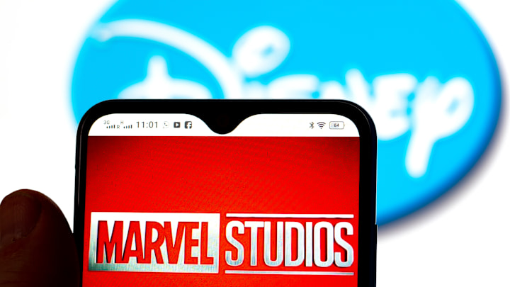 In this photo illustration, the Marvel Studios logo is seen...