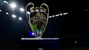 The Champions League trophy is seen prior the UEFA Champions...