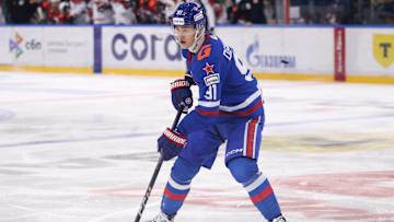 Ivan Demidov (91) SKA Hockey Club seen in action during the...