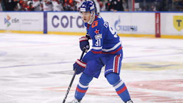 Ivan Demidov (91) SKA Hockey Club seen in action during the...