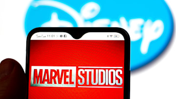 In this photo illustration, the Marvel Studios logo is seen...