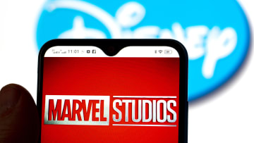 In this photo illustration, the Marvel Studios logo is seen...