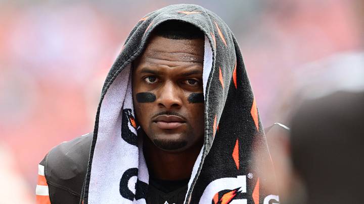 Sep 22, 2024; Cleveland, Ohio, USA; Cleveland Browns quarterback Deshaun Watson (4) walks off the field before the game between the Browns and the New York Giants at Huntington Bank Field. Mandatory Credit: Ken Blaze-Imagn Images